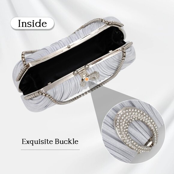 Elegant Silver Satin Clutch Evening Bag for Stylish Women - Perfect for Events - Picture 3 of 6